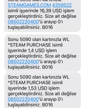 Steam Games Adlı Firma Kredi Kartımdan Sahte İşlem Yapmış