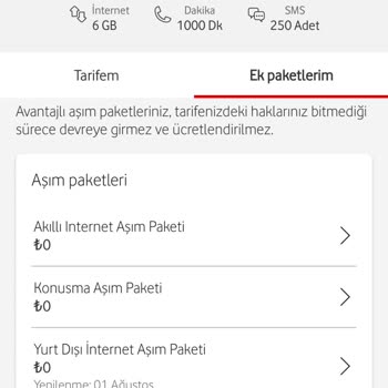 Vodafone Ek Paket Ücreti