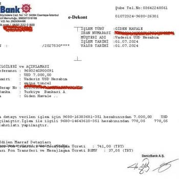 Denizbank Gönderilen Dövizde 4000 Ty Ye Yakın Kesinti