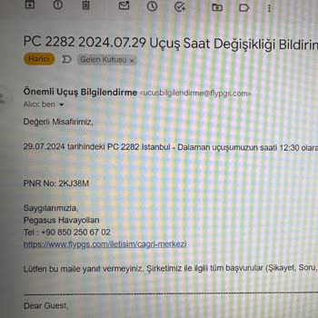 Pegasus Uçuş Saat Değişikliği /PC 2282