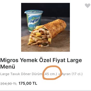 Bereket Döner'in 45 Cm Olarak Sattığı Dürümü 30 Cm Göndermesi