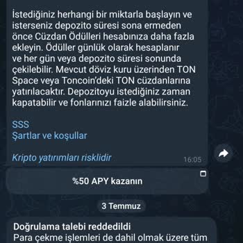 Telegram Cüzdan Hesap İşlem Blokesi