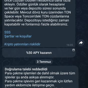 Telegram Cüzdan Hesap İşlem Blokesi