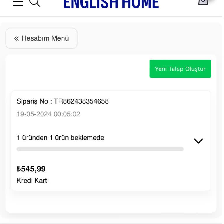 English Home Online Geri İade Şikayeti