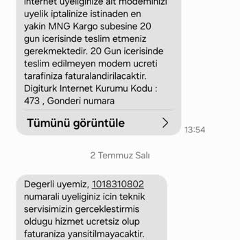 Digiturk İnternet Paketimin Süresinden Önce İptal Edilmesi