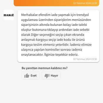 Hakke Giyim İadenin Yapılmasını İstiyorum
