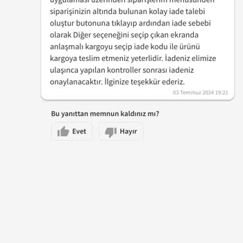 Hakke Giyim İadenin Yapılmasını İstiyorum