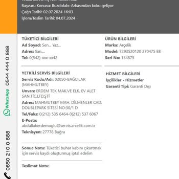 Arçelik Buzdolabı Ve Servis Sorunları