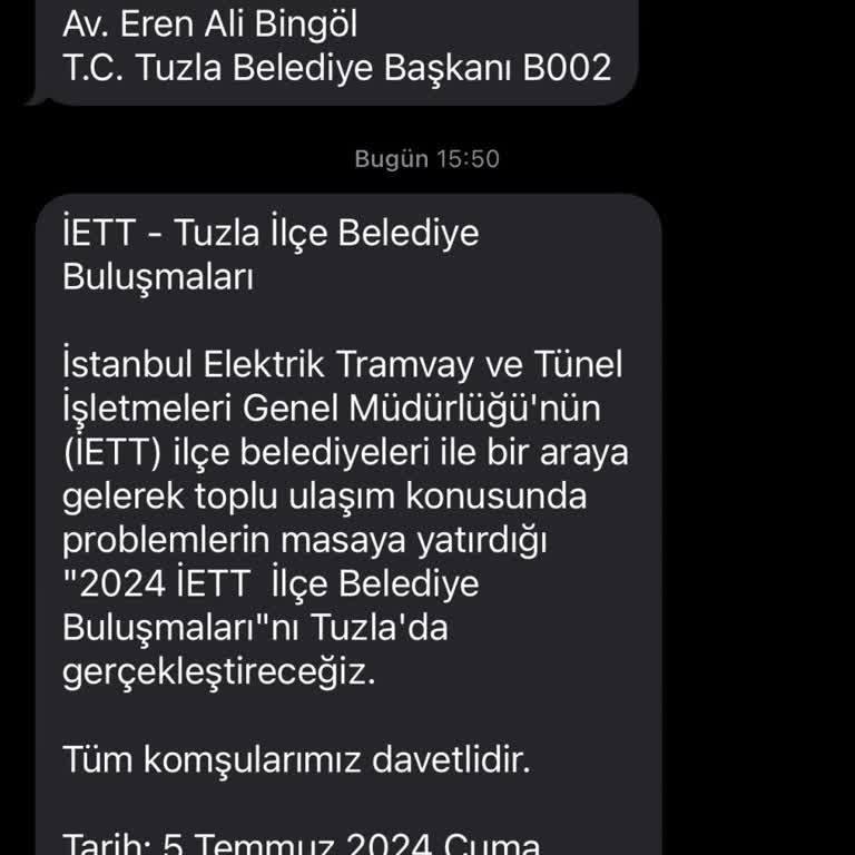 Tuzla Belediyesi Devamlı Rahatsız Edici Mesaj Gelmesi