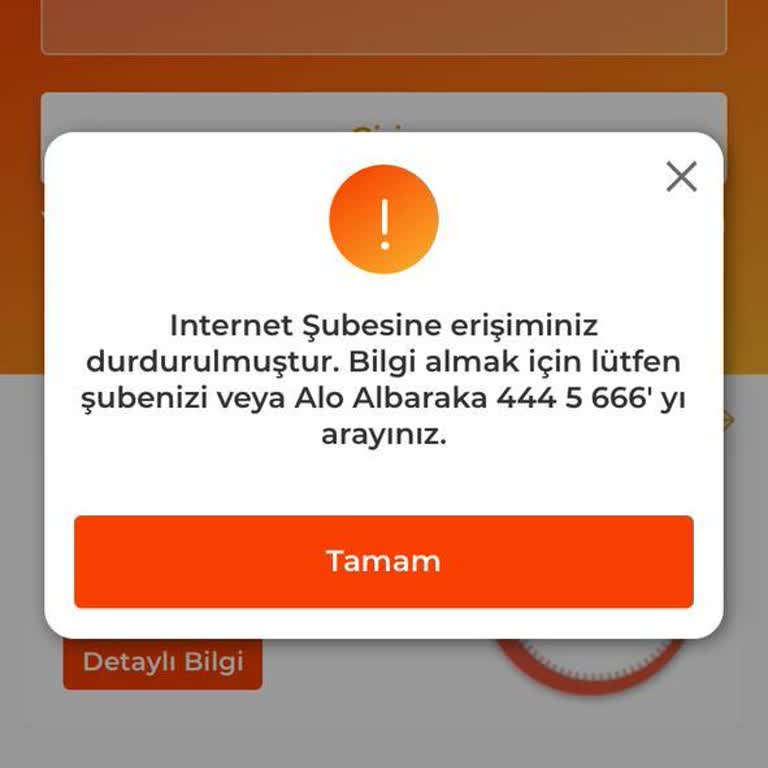 Albaraka Türk İnternet Şubesine Erişiminiz Durdurulmuştur