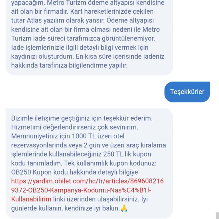 Obilet Metro Turizm O Biletten Aldığım Biletin İadesini Yapmadı