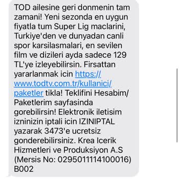 Digiturk Tod Üyeliğini Gelen Mesajları Artık İstemiyorum!