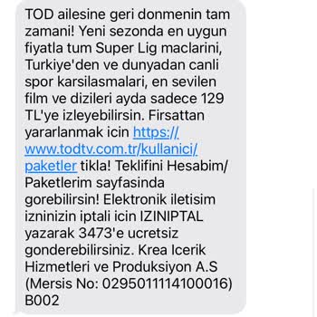 Digiturk Tod Üyeliğini Gelen Mesajları Artık İstemiyorum!