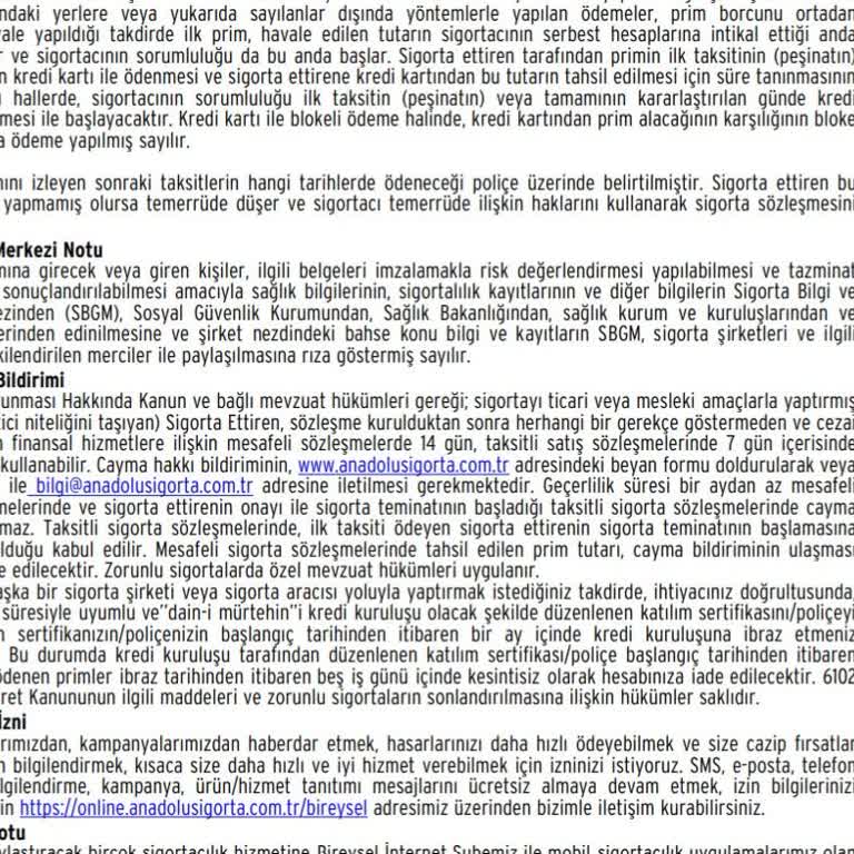 Anadolu Sigorta Cayma Hakkından Ücret Kesintisi