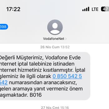 Vodafone Net'in Abonelik İptal Talebini İşleme Almaması