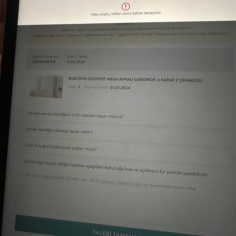Vivense- Eksik Parça Ve İletişim Sorun