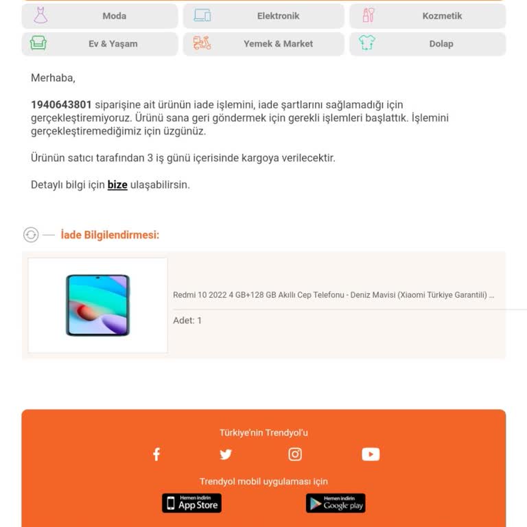 Trendyol'dan Aldığım Ürünü Yetkili Servise Veremiyorum