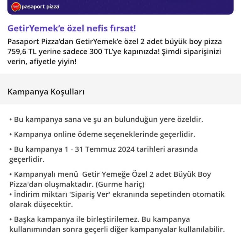 Getir Yemek Pasaport Pizza Sorunsalı