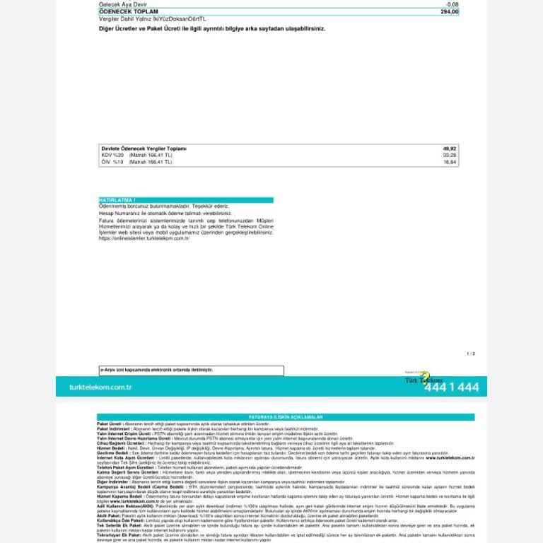 Türk Telekom Ev İnternet Fatura Yükseltilmesi