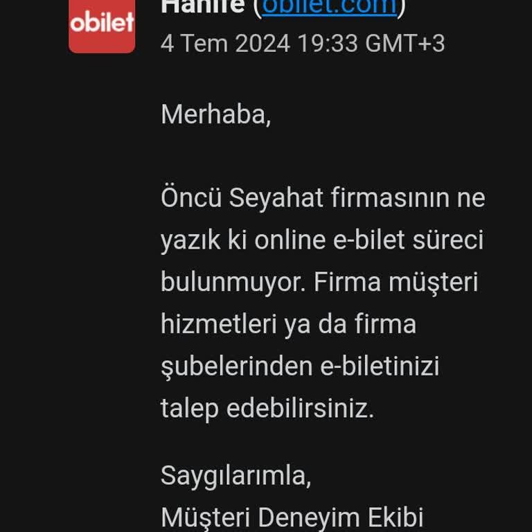 Obilet. Com Fatura Vermiyor