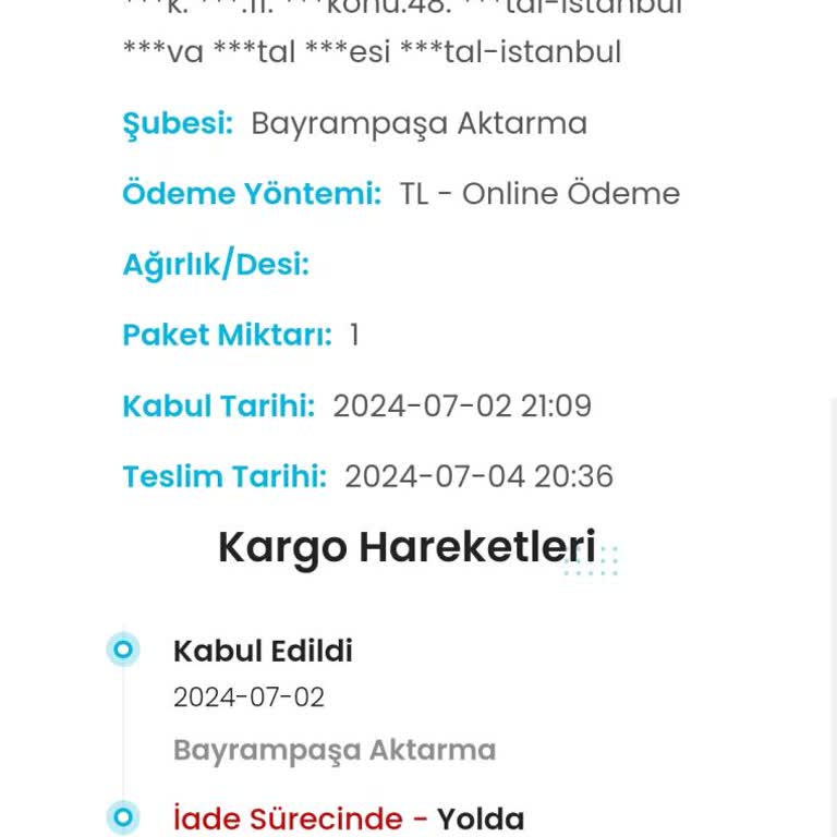Kargoist Transfer Aşamasında Kargoma İade Sureci Başlattı