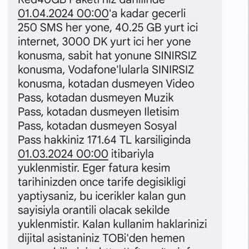 Vodafone Fatura Taahhüt Ücretlendirmesi