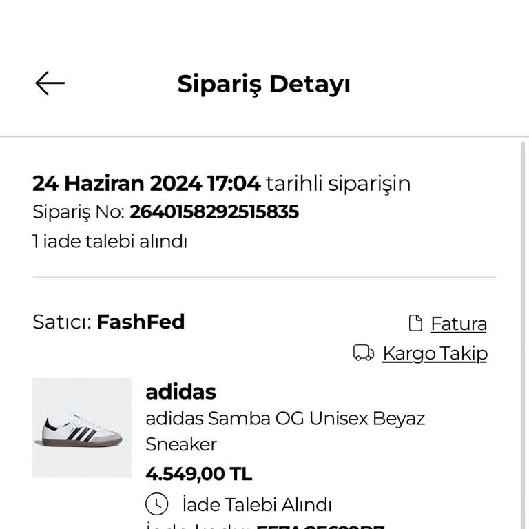 Eren Holdinge Bağlı Fashfed Firmasından Aldığım Orijinalliği Şüpheli Adidas Samba