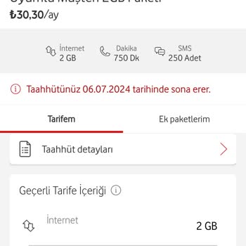 Vodafone Tarife Değişikliği Yapıldı