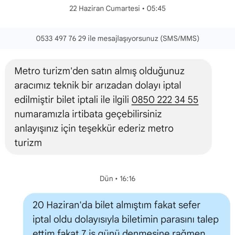 Metro Turizm Sefer İptal Edildi. Para İadesi Olmadı