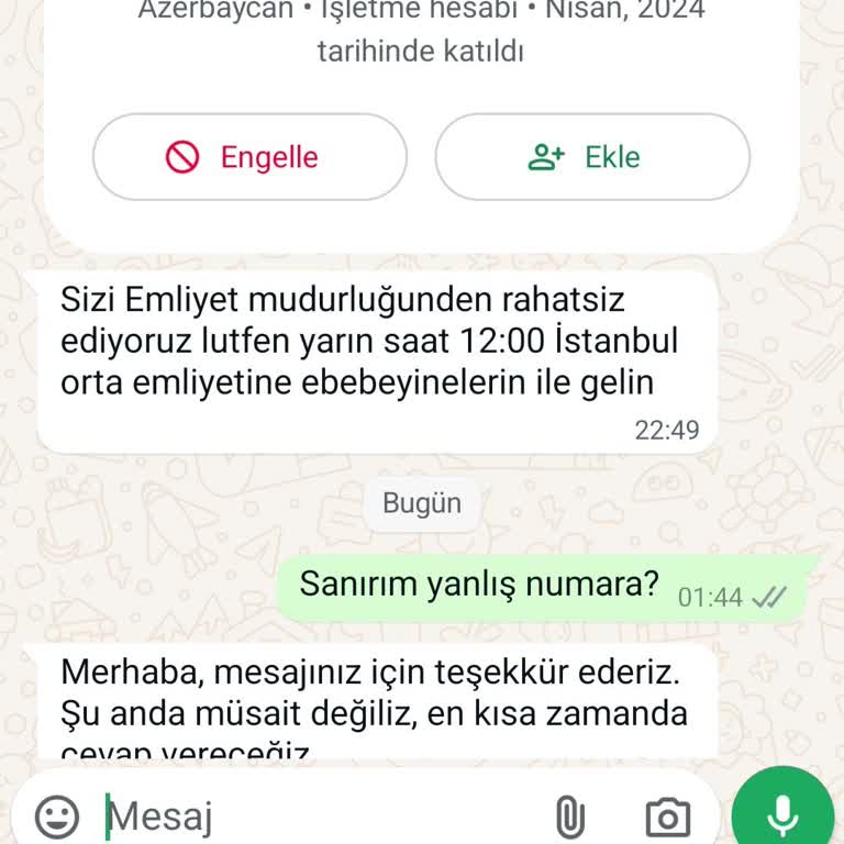 WhatsApp +994 50 Numarasından Şikayet