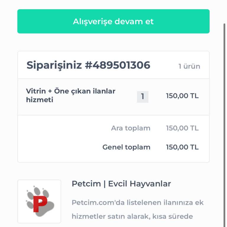Petcim.com İlan Onaylanmıyor Vitrin+öne Çıkar Paketi Satın Almıştım
