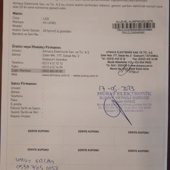 Sunny Üretimi Hi Level TV 1 Yıl İçinde Bozuldu