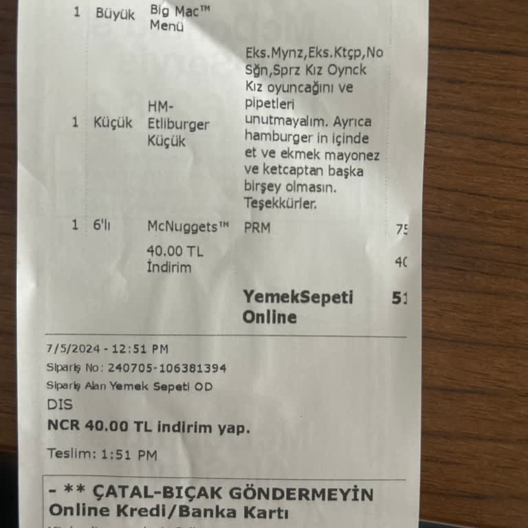 Gebze/şekerpınar McDonald's Şubesi Hamburger Göndermeyi Unutuyor