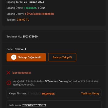 Trendyol Hatalı Ürünün İadesini Kabul Etmiyor