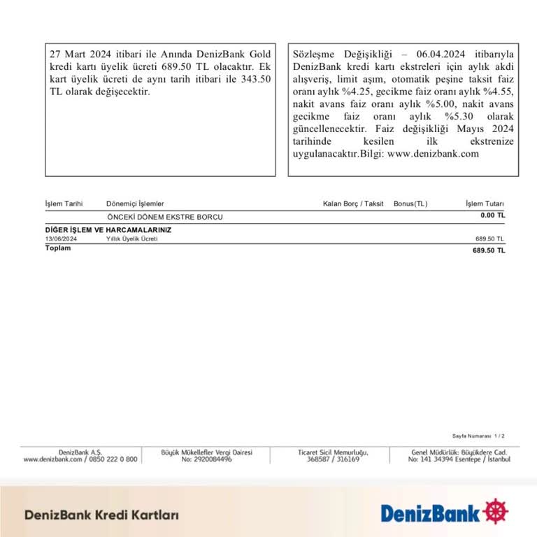 Denizbank İstenmeyen Kredi Kartı Ve Yıllık Aidat Sorunu