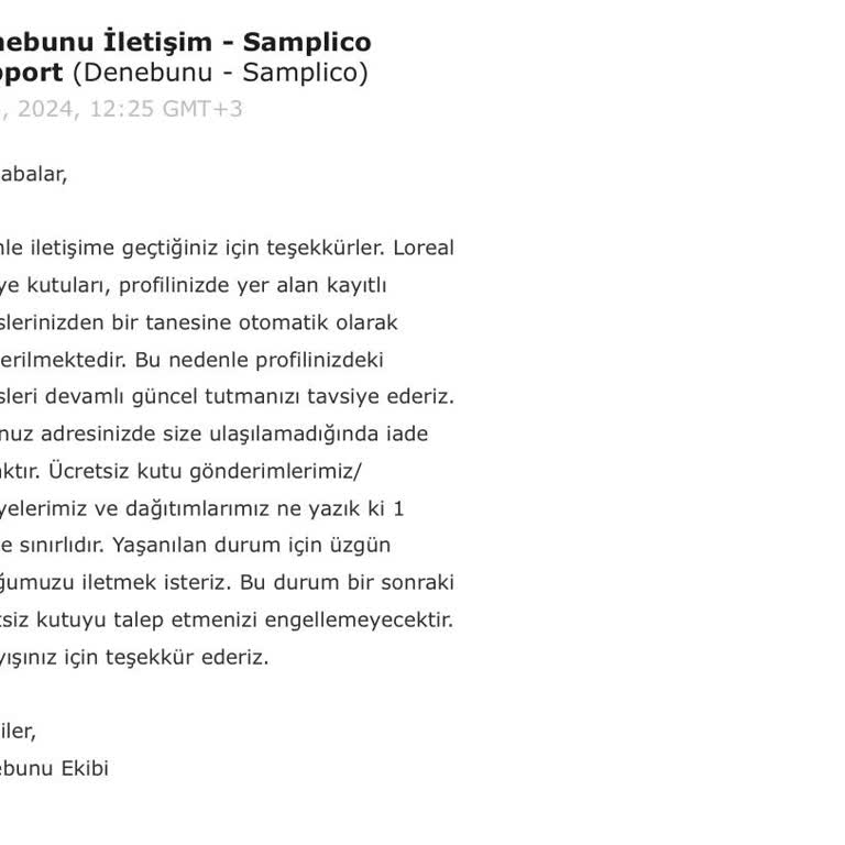 Denebunu.com Yanlış Adrese Gönderilen Ücretsiz Loreal Kutusu