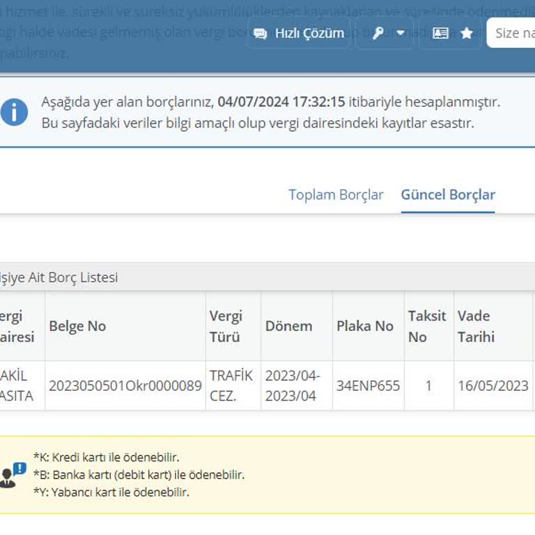 Gelir İdaresi Başkanlığı Aracı Olmamasına Rağmen E Devlette Trafik Cezası Gözüküyor.