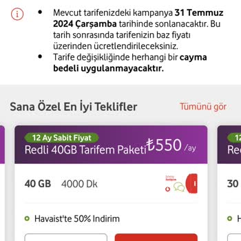 Vodafone Tarife Tutarlarının Yüksekliği