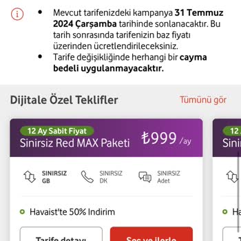 Vodafone Tarife Tutarlarının Yüksekliği