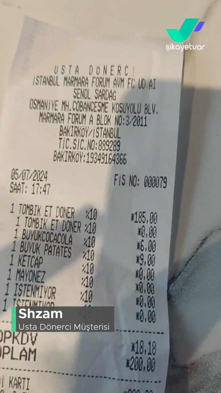 Marmara Forum Usta Dönerci Şubesinden Şikayetçiyim! videonun kapak resmi