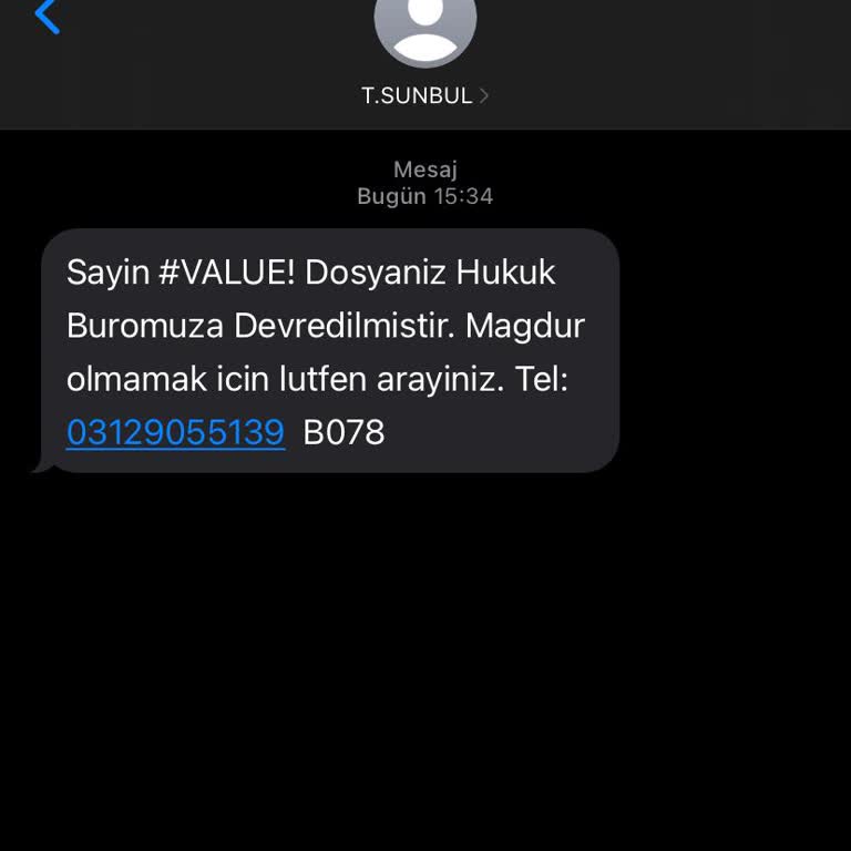 T.SUNBUL HUKUK (SMS) T. S***** (SMS)