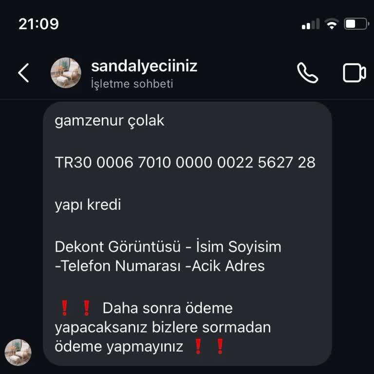 Sandalyeciiniz Instagram Hesabından Sipariş Sonrası Sorun
