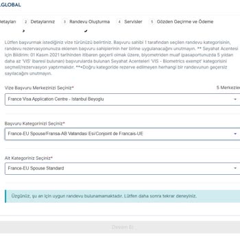 VFS Global Fransız Eş Randevu Bulunamıyor