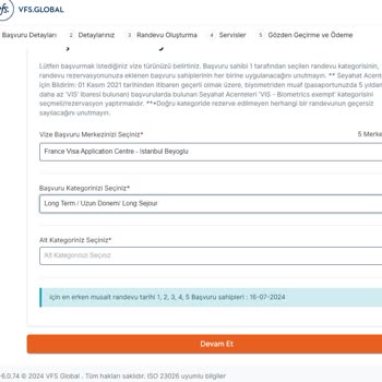 VFS Global Fransız Eş Randevu Bulunamıyor
