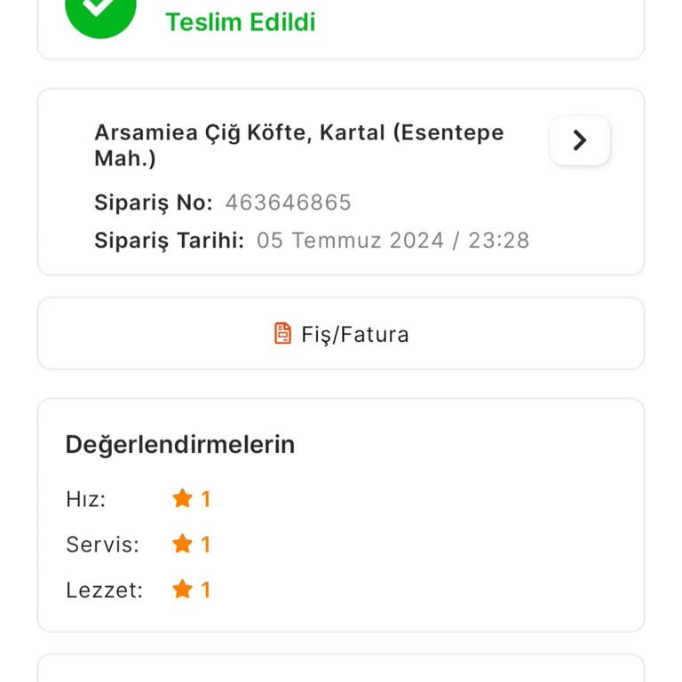 Arsamiea Çiğköfte Teslim Edilmeyen Sipariş Ve Çözüm Bulunamayan Sorun