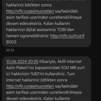 Vodafone'dan Geç Gelen Mesajlar Sonucu Artan Faturam