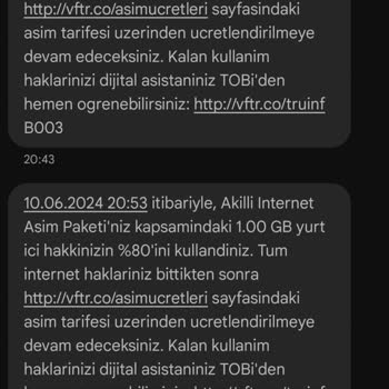 Vodafone'dan Geç Gelen Mesajlar Sonucu Artan Faturam