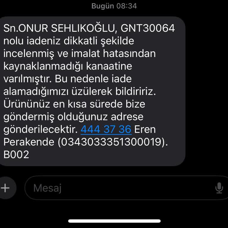 Gant Kusurlu Ürün Değişimi