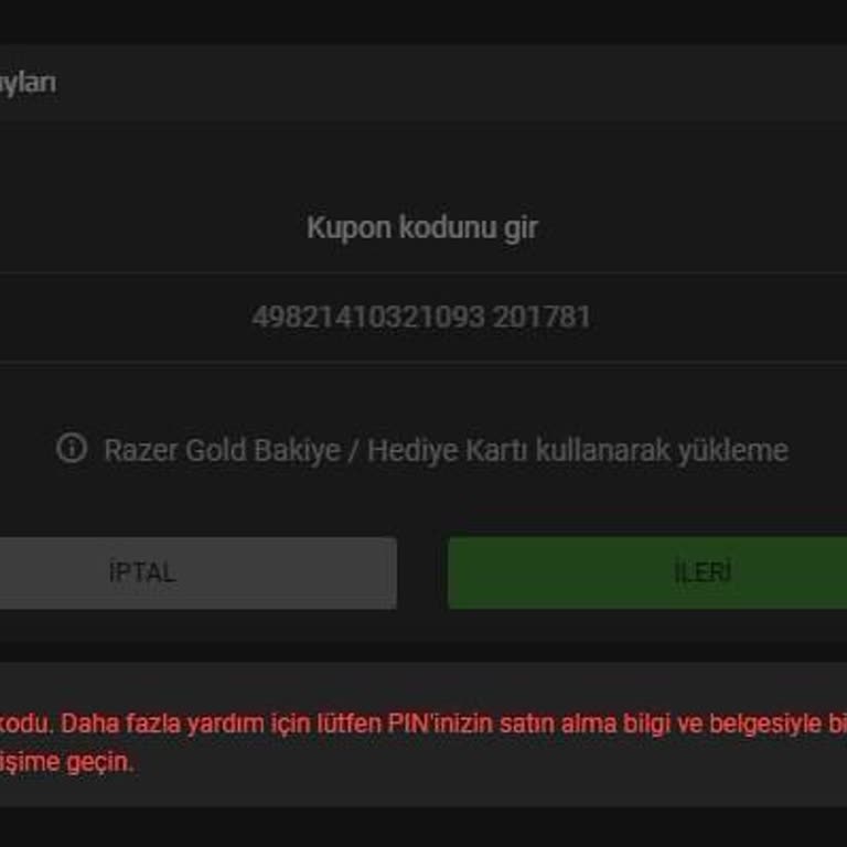 Kabasakalonline.com Kabasakal Razer Gold Uyuşmayan Kod