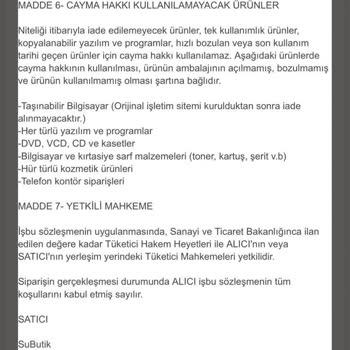 Su Butik - Seda Tutulmaz İade Talebi Reddi